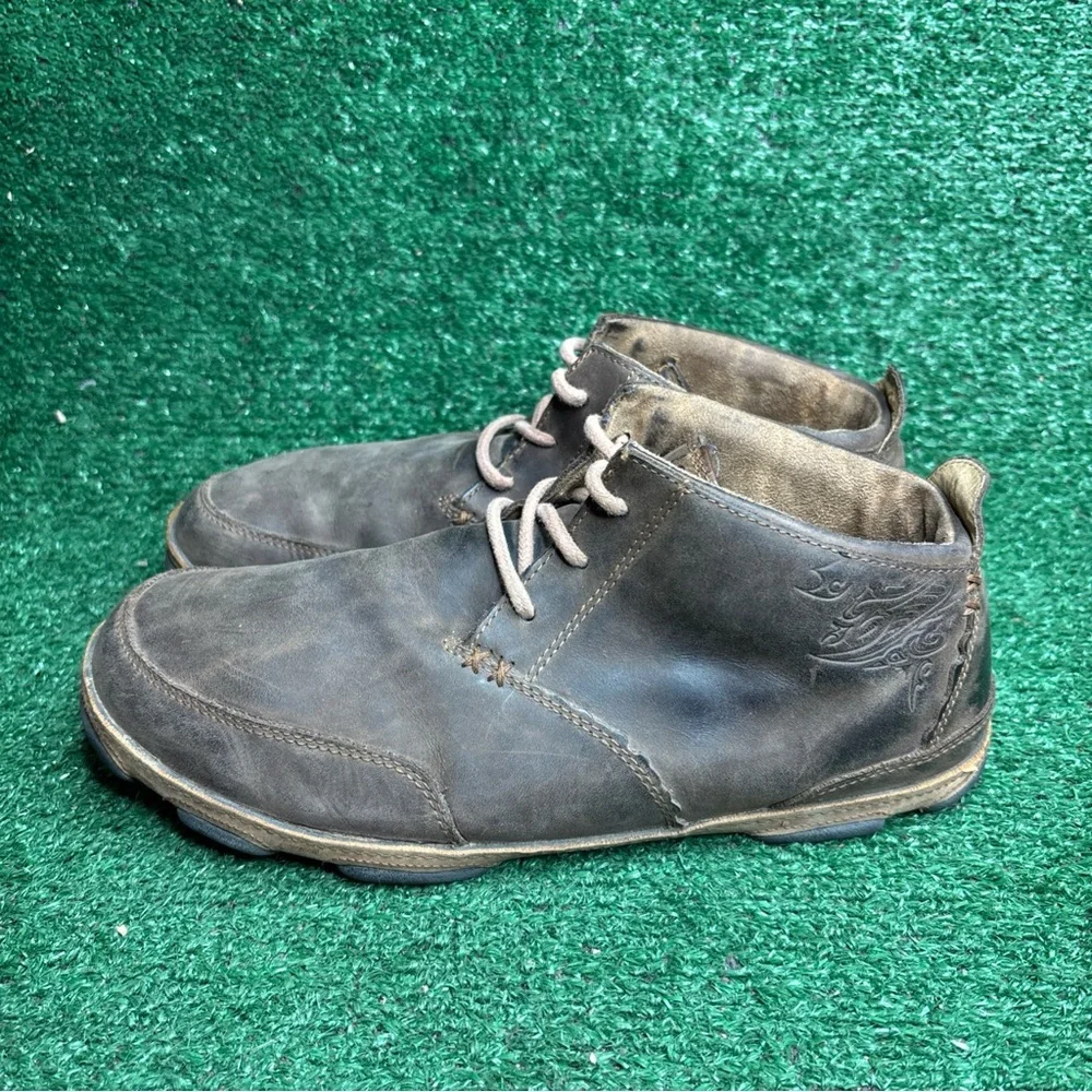 OluKai‎ Kamuela Brown Leather Lace Up Ankle Hawaiian Chukka Boots Mens Size 11.5